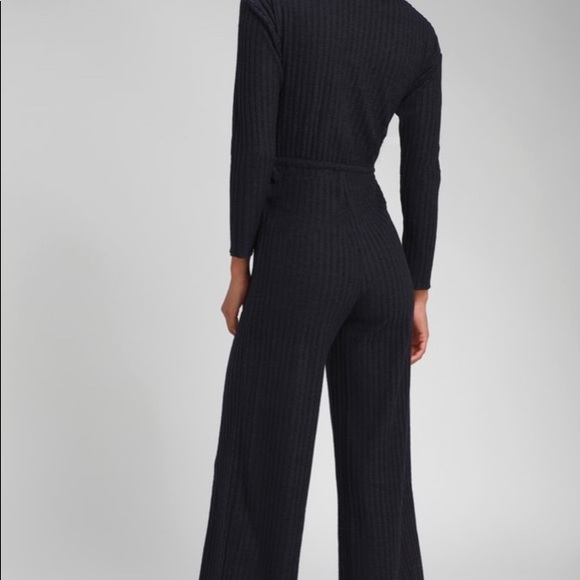 Saylor Navy Blue Ribbed Knit Long Sleeve Jumpsuit - Picture 2 of 8